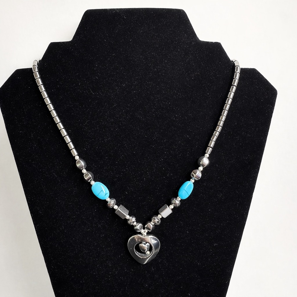 Silver and Blue Heart Pendant Necklace